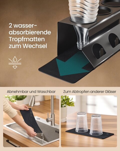 Suport uscare vase / sticle Songmics, Paxton, Negru, 30x13.7x11.7 cm