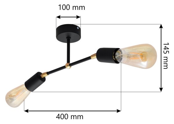 Φωτιστικό πολύφωτο ROSETTE 2xE27/60W/230V μαύρο/χρυσό