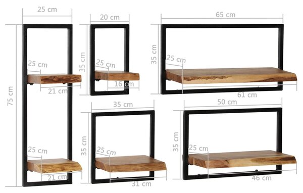 VidaXL Σετ Ραφιών Τοίχου 5 τεμ. Ξύλο Ακακίας / Ατσάλι