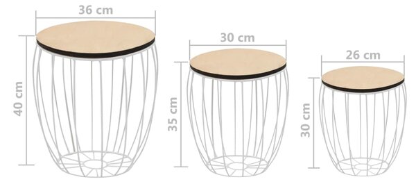 VidaXL Τραπεζάκια Σαλονιού 3 τεμ. από Κόντρα Πλακέ Λεύκας και Σίδηρο