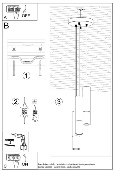 Sollux SL.0949 - Κρεμαστό φωτιστικό οροφής LOOPEZ 3xGU10/10W/230V στρογγυλό μαύρο/χαλκός