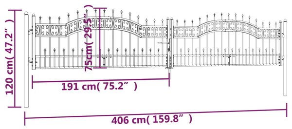 VidaXL Πόρτα Φράχτη με Ακίδες Μαύρη 406x120 εκ. Ατσάλι με Ηλεκτρ. Βαφή