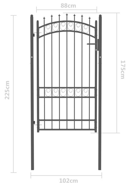 VidaXL Πόρτα Περίφραξης με Ακίδες Μαύρη 100 x 175 εκ. Ατσάλινη