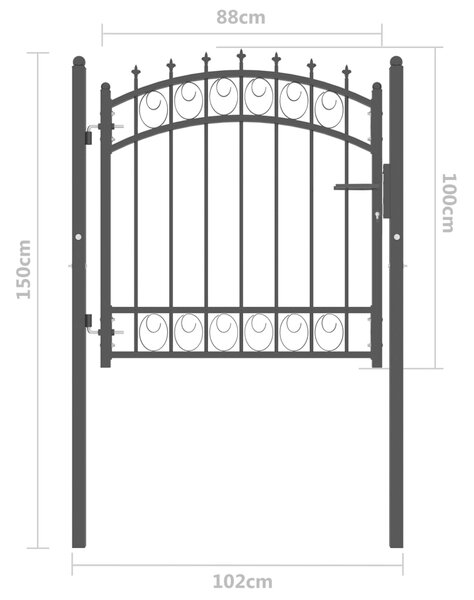 VidaXL Πόρτα Περίφραξης με Ακίδες Μαύρη 100 x 100 εκ. Ατσάλινη