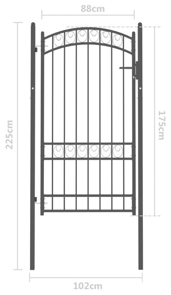 VidaXL Πόρτα Περίφραξης με Αψιδωτή Κορυφή Μαύρη 100x175 εκ. από Ατσάλι