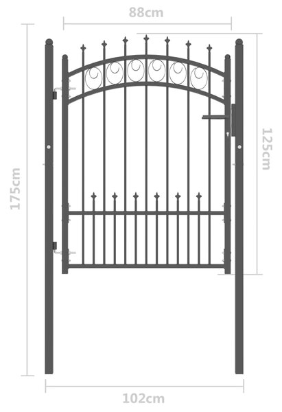 VidaXL Πόρτα Περίφραξης με Ακίδες Μαύρη 100 x 125 εκ. Ατσάλινη