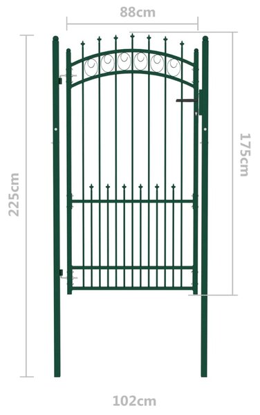 VidaXL Πόρτα Περίφραξης με Ακίδες Πράσινη 100 x 175 εκ. Ατσάλινη