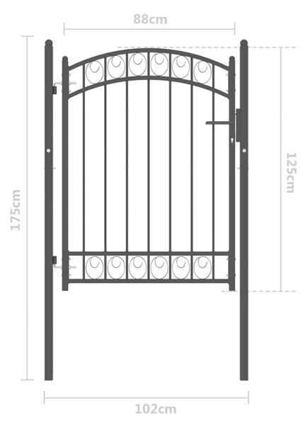 VidaXL Καγκελόπορτα με Αψιδωτή Κορυφή Μαύρη 100 x 125 εκ. από Ατσάλι