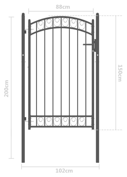 VidaXL Καγκελόπορτα με Αψιδωτή Κορυφή Μαύρη 100 x 150 εκ. από Ατσάλι