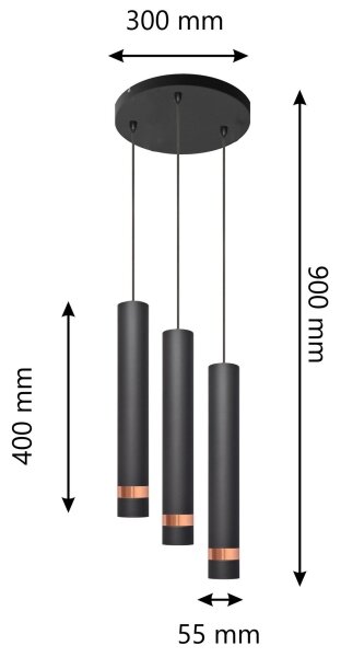 LED Πολύφωτο κρεμαστό UBA 3xGU10/4,8W/230V μαύρο/χαλκός