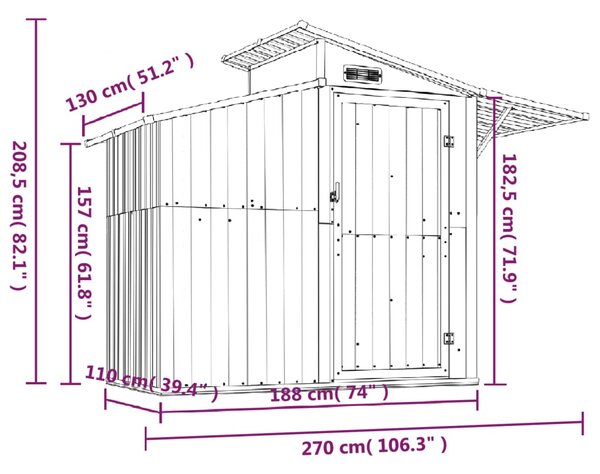 VidaXL Αποθήκη Κήπου Καφέ 270x130x208,5 εκ. από Γαλβανισμένο Ατσάλι