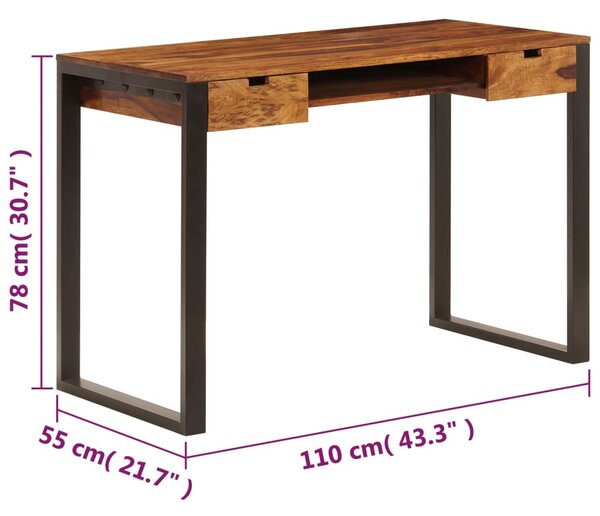 VidaXL Γραφείο 110 x 55 x 78 εκ. από Μασίφ Ξύλο Sheesham και Ατσάλι