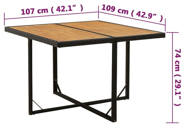 VidaXL Τραπέζι Κήπου Μαύρο 109x107x74 εκ. Συνθετικό Ρατάν/Μασίφ Ακακία