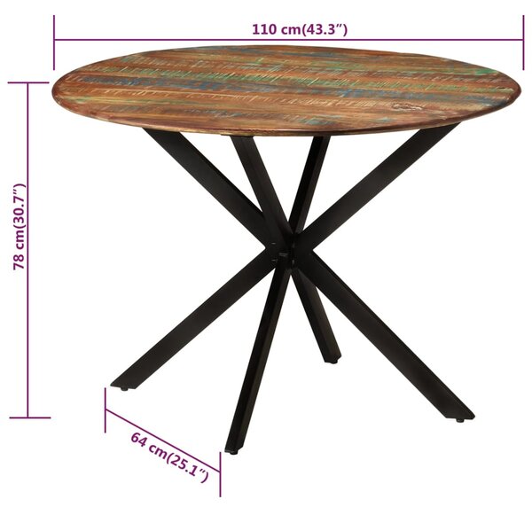 VidaXL Τραπεζαρία Ø 110x78 εκ. από Μασίφ Ανακυκλωμένο Ξύλο και Ατσάλι