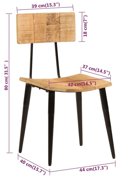 VidaXL Καρέκλες Τραπεζαρίας 2 τεμ. 44 x 40 x 80 εκ. Μασίφ Ξύλο Μάνγκο