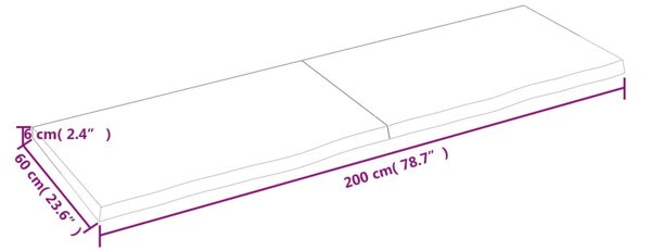 VidaXL Ράφι Τοίχου 200x60x(2-6) εκ. από Ακατέργαστο Μασίφ Ξύλο Δρυός