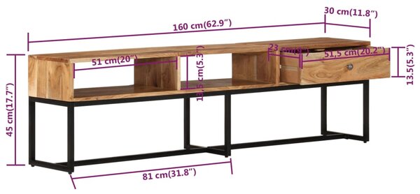 VidaXL Έπιπλο Τηλεόρασης 160 x 30 x 45 εκ. από Μασίφ Ξύλο Ακακίας