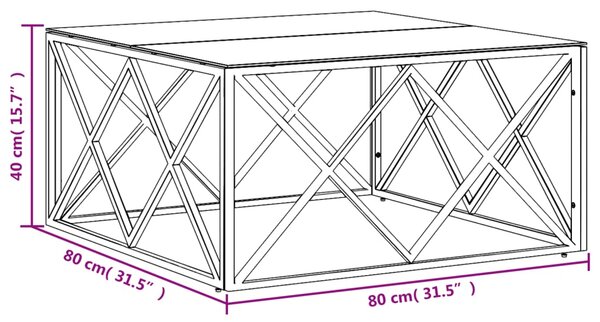 VidaXL Τραπέζι Σαλονιού Ασημί 80x80x40 εκ. Ανοξείδωτο Ατσάλι και Γυαλί