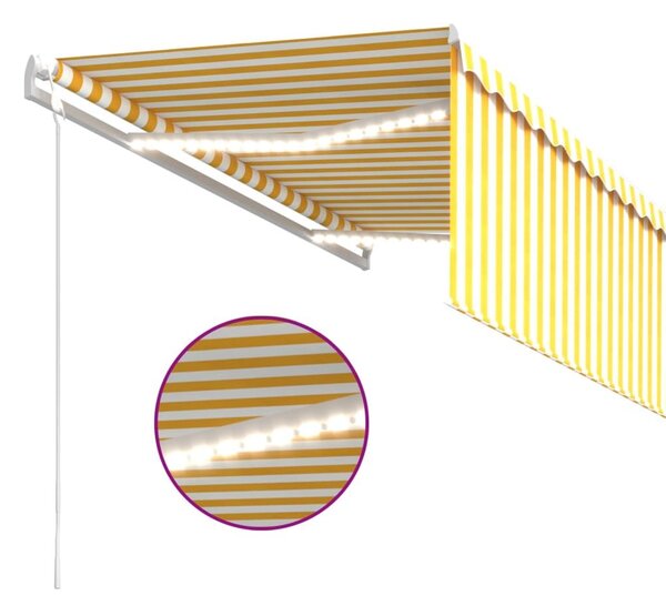 Τέντα Αυτ. με Σκίαστρο/LED/Αισθ. Ανέμου Κίτρινο/Λευκό 3,5x2,5 μ - Κίτρινο