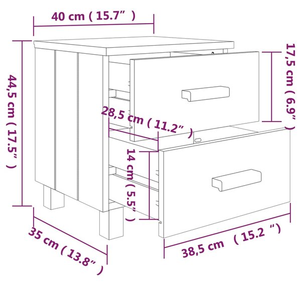 VidaXL Κομοδίνα HAMAR 2 Τεμ. Μελί 40x35x44,5 εκ. Μασίφ Ξύλο Πεύκου