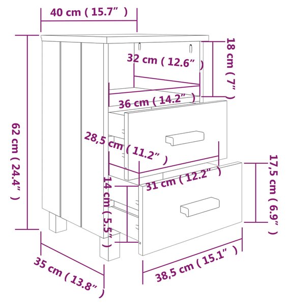 VidaXL Κομοδίνο HAMAR Γκρι 40x35x62 εκ. από Μασίφ Ξύλο Πεύκου