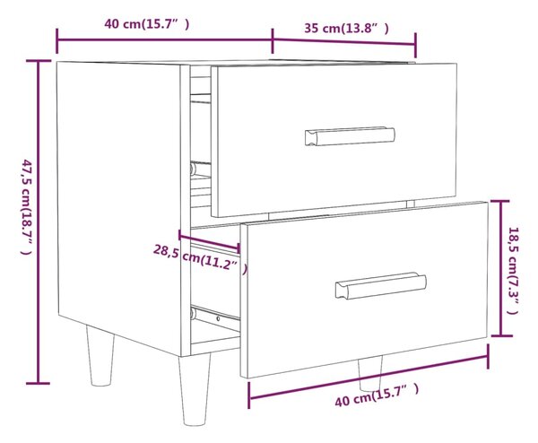 VidaXL Κομοδίνα 2 τεμ. Γυαλιστερό Λευκό 40 x 35 x 47,5 εκ