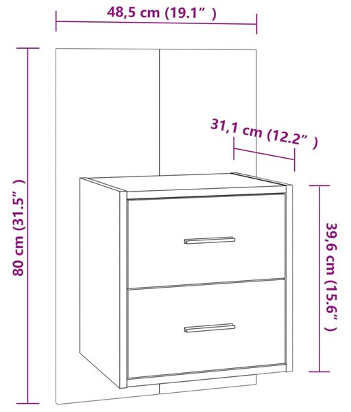 VidaXL Κομοδίνα Επιτοίχια 2 Τεμ. Γκρι Sonoma