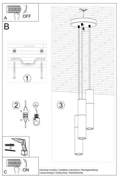 Sollux SL.1080 - Κρεμαστό φωτιστικό BORGIO 3xGU10/40W/230V τσιμέντο/μέταλλο λευκό