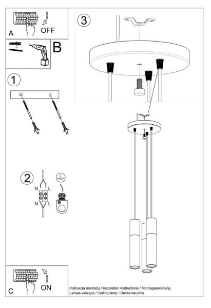 Sollux SL.1014 - Κρεμαστό φωτιστικό οροφής PABLO 3xGU10/40W/230V μαύρο