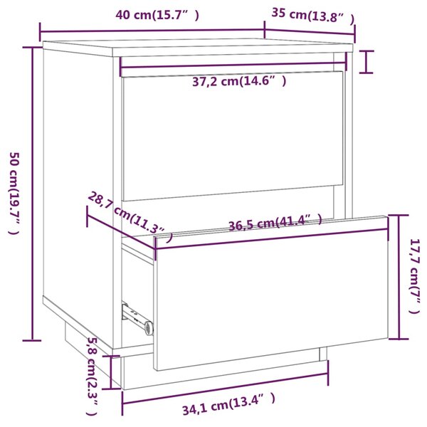 VidaXL Κομοδίνο Μαύρο 40 x 35 x 50 εκ. από Μασίφ Ξύλο Πεύκου