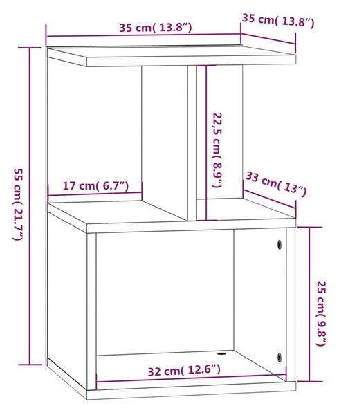 VidaXL Κομοδίνο Καπνιστή Δρυς 35 x 35 x 55 εκ. από Επεξεργασμένο Ξύλο