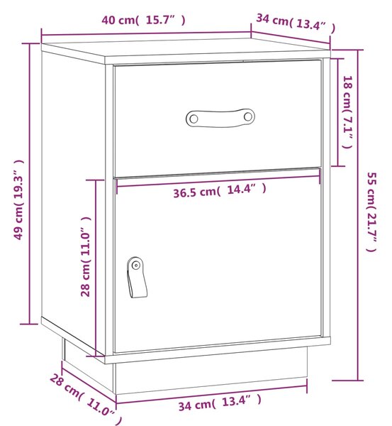 VidaXL Κομοδίνο Λευκό 40 x 34 x 55 εκ. από Μασίφ Ξύλο Πεύκου