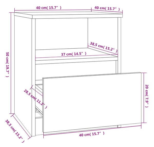 VidaXL Κομοδίνο Καπνιστή Δρυς 40 x 40 x 50 εκ. από Επεξεργασμένο Ξύλο