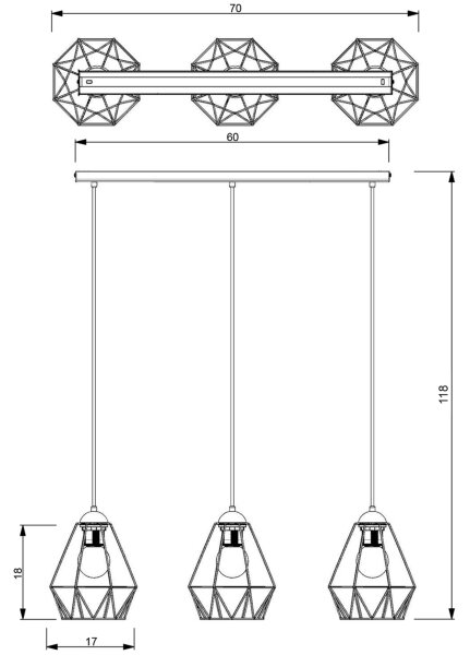 Κρεμαστό φωτιστικό οροφής ράγα BERGEN 3xE27/60W/230V μαύρο