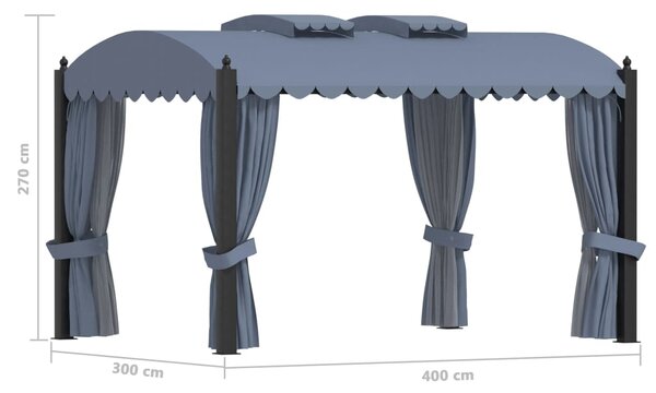 VidaXL Κιόσκι με Κουρτίνες Ανθρακί 3 x 4 μ. Ατσάλινο