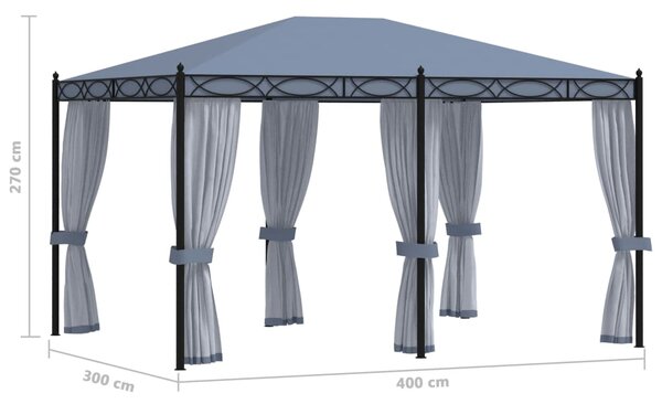 VidaXL Κιόσκι με Σήτες Ανθρακί 3 x 4 μ. Ατσάλινο