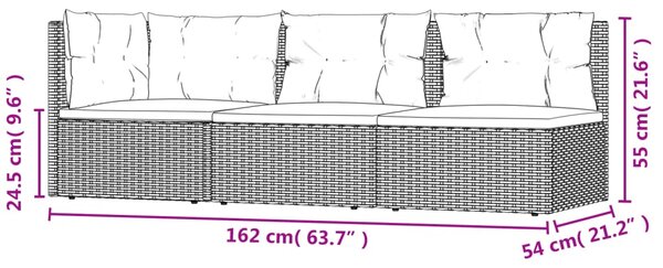 VidaXL Σαλόνι Κήπου Σετ 3 Τεμαχίων Μαύρο Συνθετικό Ρατάν με Μαξιλάρια