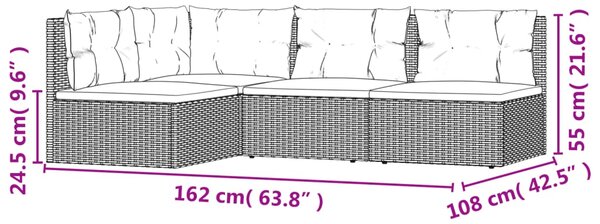 VidaXL Σαλόνι Κήπου Σετ 4 Τεμαχίων Μαύρο Συνθετικό Ρατάν με Μαξιλάρια