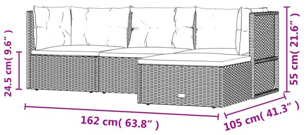 VidaXL Σαλόνι Κήπου 4 Τεμαχίων Γκρι Συνθετικό Ρατάν με Μαξιλάρια