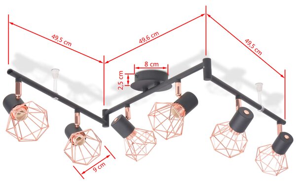 VidaXL Φωτιστικό Οροφής Ράγα με 6 Σποτ Ε14 Μαύρο και Χάλκινο