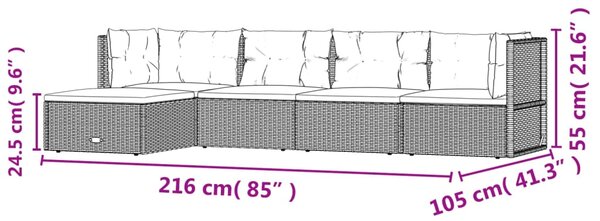 VidaXL Σαλόνι Κήπου 5 Τεμαχίων Μαύρο από Συνθετικό Ρατάν με Μαξιλάρια
