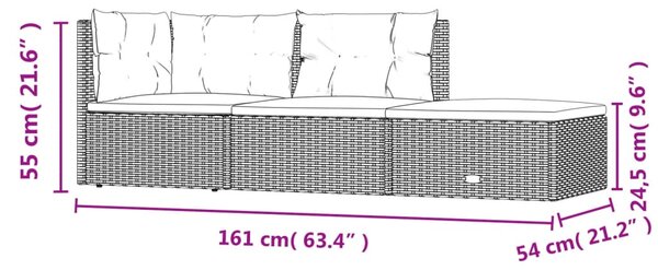 VidaXL Σαλόνι Κήπου Σετ 3 τεμ. Γκρι από Συνθετικό Ρατάν με Μαξιλάρια