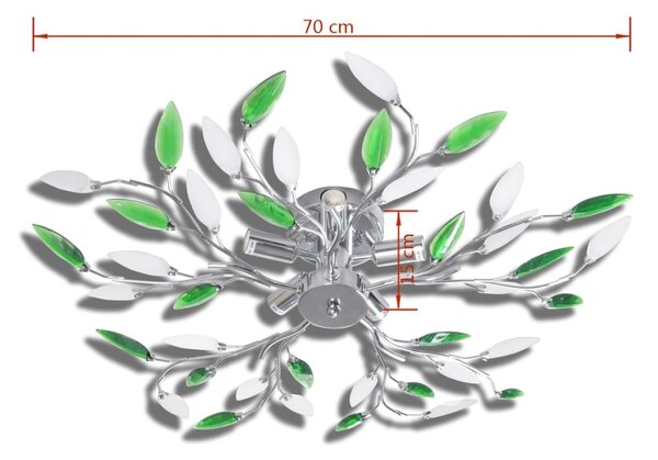 Φωτιστικό Οροφής με Βραχίονες Φύλλων Πράσινο & Λευκό 5 Λαμπτήρες E14