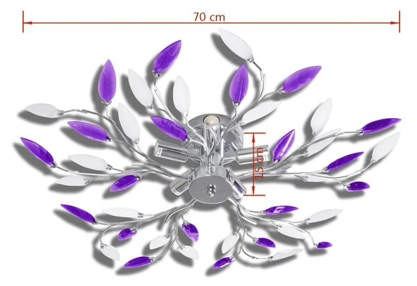 Φωτιστικό Οροφής με Βραχίονες Φύλλων Μωβ & Λευκό 5 Λαμπτήρες E14