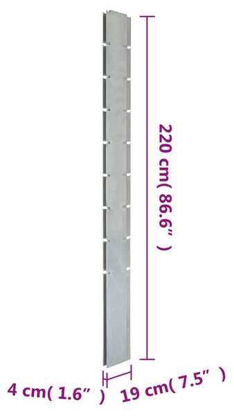 VidaXL Στύλοι Περίφραξης Κήπου 10 Τεμ. Ασημί 220 εκ.   Γαλβαν. Χάλυβας