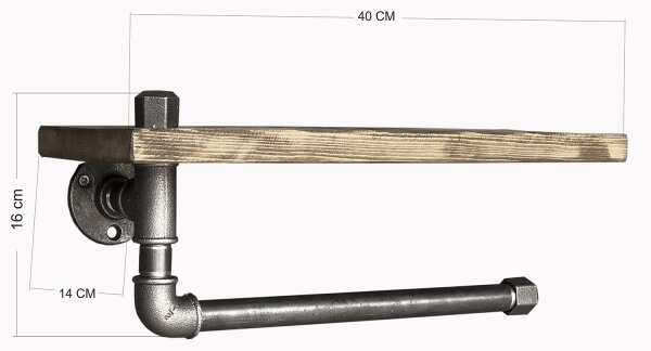 Ράφι τοίχου με κρεμάστρα για πετσέτες BORURAF 16x40 cm έλατο/μαύρο