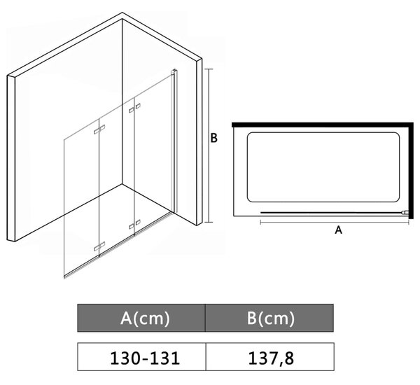 VidaXL Καμπίνα Μπανιέρας με 3 Πάνελ Πτυσσόμενη 130 x 138 εκ. από ESG
