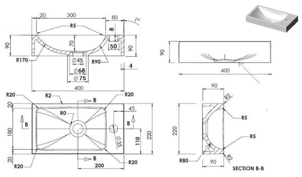 VidaXL Νιπτήρας Λευκός 400 x 220 x 90 χιλ. από SMC