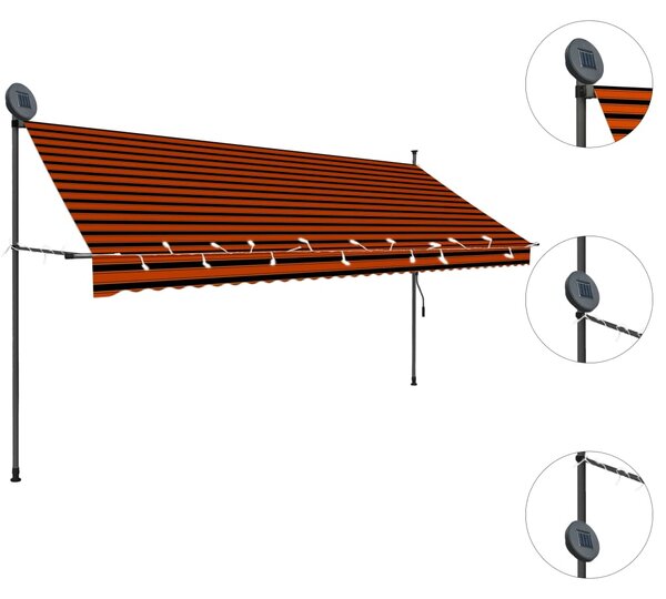 VidaXL Τέντα Συρόμενη Χειροκίνητη με LED Πορτοκαλί/Καφέ 350 εκ