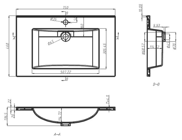 VidaXL Νιπτήρας Ένθετος Λευκός 750 x 460 x 130 χιλ. από SMC